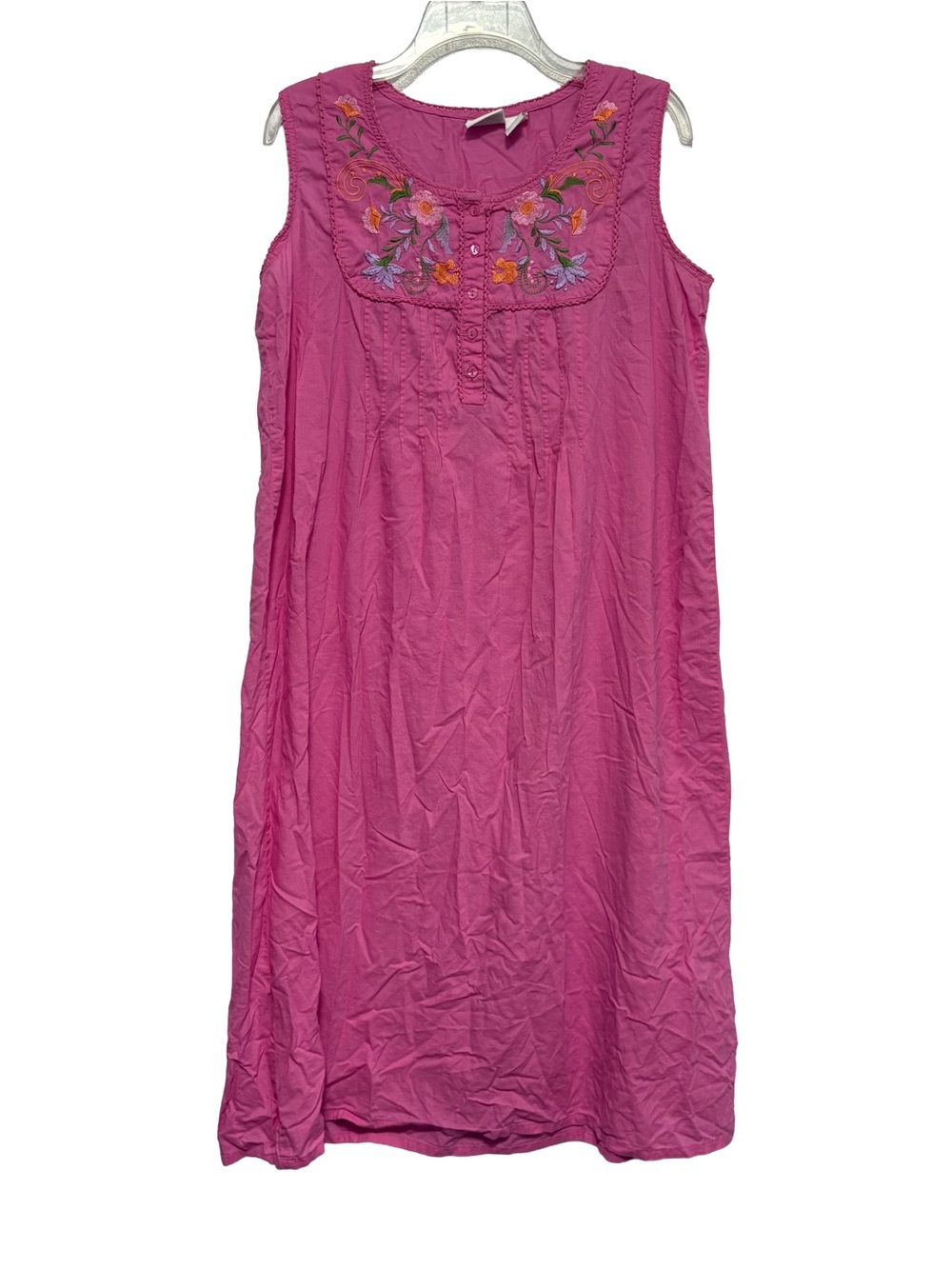 Vintage Style Cottagecore Fuchsia Pink Embroidered Sleep Night Dress 100% Cotton